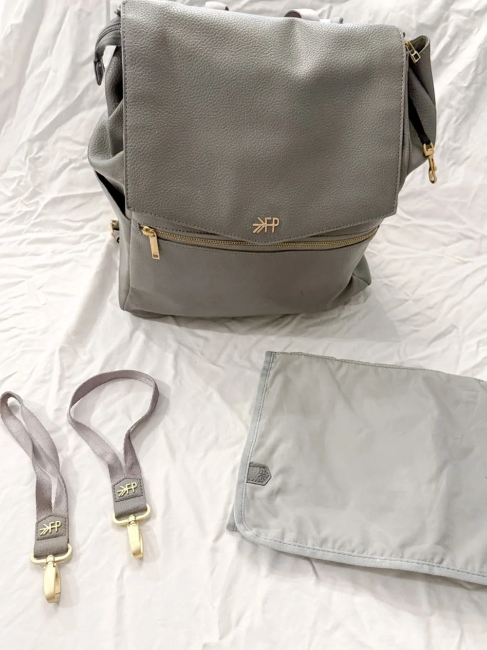 Freshly Picked Gray Convertible Baby Diaper Backpack with Gold Hardware / Straps